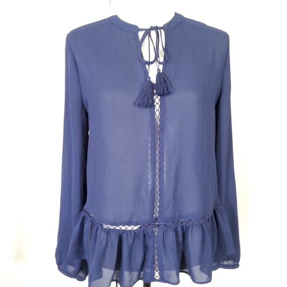 Ana a New Approach tassel cord blue blouse top. M - Picture 1 of 8